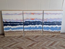 original mixed-media Lake Huron shoreline triptych picture