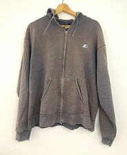 Vintage 90s Starter Sun Faded Zip Up Hoodie Gray Charcoal Distressed Unisex M picture