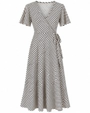 H&M Women's Striped Wrap Dress Size S Size Tie Mid Length Short Sleeve picture