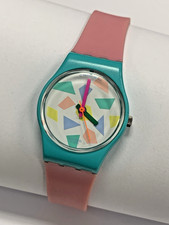 Vintage 1980s Original Swatch Watch 1988 Pink Lolly LL104 Retro Geometric Shapes picture