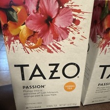 LOT OF 2 Tazo Passion Caffeine Free, Herbal Tea, 20 Tea Bags 1.8 oz picture