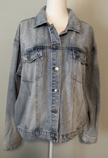 NWOT MAURICES Blue Jean Denim Jacket Light Wash Embellished Pearl Rhinestone XL picture