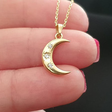 Women's Tiny Moon Pendant 1Ct Round Certified Moissanite 14K Yellow Gold Plated picture