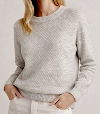 QUINCE Women’s Baby Alpaca Wool Diamond Stitch Crewneck Sweater Light Grey sz L picture