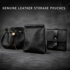 5pcs Genuine Leather Storage Pouch, Waterproof Pebble Cowhide Bag, Snap Drawstri picture