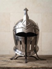 Medieval Silver Gothic Knight Helmet Handmade Steel Wearable Armor LARP Cosplay picture