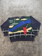 Vtg Roundtree Yorke Sweater Mens XL Diamond Golf Chunky Knit Graphic Blue 90s picture