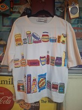 VTG 80s 90s Quirky Kitschy Grandmacore Grocery Pantry Embroidered T-shirt L Food picture