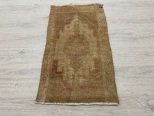 Old Turkish Carpet 1.5x2.6 ft Rustic Brown Wool Tribal Floor Covering picture