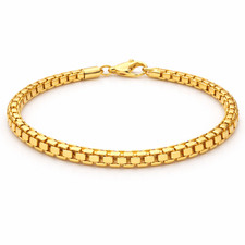 Real Italian 1/200 14K Yellow Gold Overlay Venetian Box Bracelet Mens Womens in picture