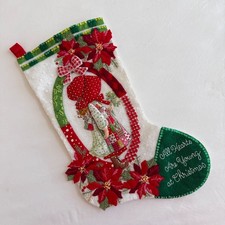 Vintage Bucilla Holly Hobbie Felt Christmas Stocking Finished Beaded Embroidered picture
