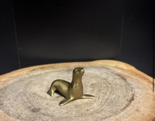 vintage, solid brass miniature seal figurine picture
