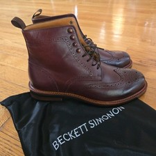 Beckett Simonon Nolan Brogue Boot Mens 9 D Bordeaux Leather Quiet Luxury NWOB picture