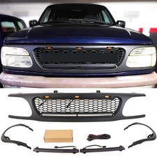 Black Front Grille Fits For Ford Explorer 1995-2001 Upper Grill W/LED &Light Bar picture