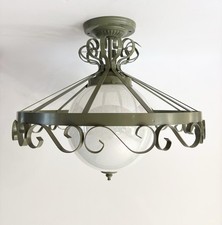 Vintage 1960's Retro Mid Century Iridescent Green Metal Scroll Light Fixture picture