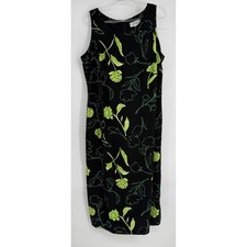Studio I Womens 18W Black Lime Green Floral Sleeveless Maxi Dress Back Slit picture