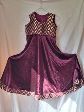 Vintage Handmade Burgundy Velvet Dress Gold Chevron 70s 80s Boho Party Mini XS picture