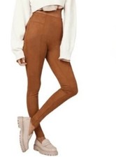 Spanx Faux Suede Leggings Womens L 29x27 Vegan Brown Caramel Shaping Ankle NWT picture