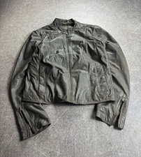 Vintage Made in Italy Genuine Leather Jacket Gray Distressed Moto Cafe Racer Y2K picture
