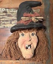 Vintage Paper Mache Halloween Witch Face Wall Hanging Handmade READ picture