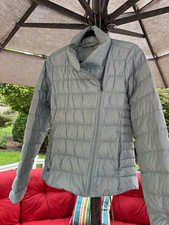 Athleta Goose Down Quilted Puffer Jacket Full Zip Pockets Gray Women’s M picture