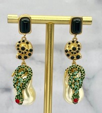 SCHIAPARELLI Water Pearl Rhinestone Pendant Earrings - Pre owned / MC6132 picture