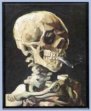 Skull with a Cigarette, van Gogh, canvas, black metal frame, 8