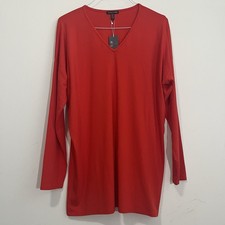 NWT Eileen Fisher Red Shirt Jersey Knit Long Sleeve Tunic Top L Pullover Stretch picture