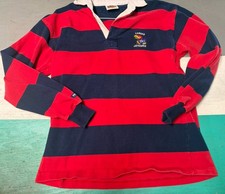 VTG Kansas Jayhawks Red Navy Blue Striped Barbarian Rugby Shirt Men's XL Cotton picture