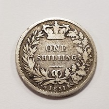 1851 Great Britain Shilling Silver .1682 ASW - Key Date - KM734.1 - Q6352 picture