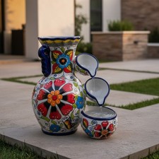 Talavera Floral Water Fountain | Handcrafted Mexican Art picture