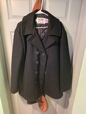 Schott N.Y.C. U.S. 740N Men's Wool Pea Coat Black Button Front Size 46 picture