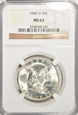 1949 D FRANKLIN HALF DOLLAR ~ NGC MS63 ~ BRIGHT WHITE picture
