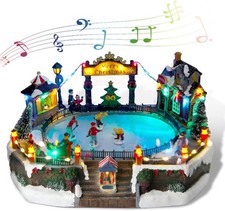 Christmas Village Decor Animated Ice Skating Pond w Music Skaters picture