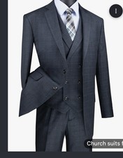 Charcoal Vinci Men Regular Fit Glen Plaid 2 Button 3 Piece Suit NEW 60R/56W picture