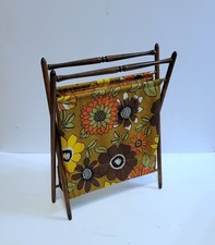 Vintage Folding Wood Sewing Knitting Yarn Craft Basket Flower Power 1970s Retro picture