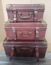 3 pc Vintage Decorative Suitcases Luggage Set Antique Trunk Storage Chest Wooden picture