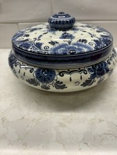 Vtg Delfts Blauw Lidded Bowl Blue White Floral Hand Painted Holland Vs 15 89 picture