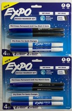 Expo Mixed Marker Set 4 Count Blue Wet Erase Dry Erase Fine Tip, 2/PACK (NEW) picture