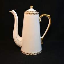 Limoges T&V Coffee Pot wLid 32 Ounces #8812 Gold Ivy Leaf Garland on White 1907 picture