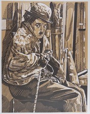 Pristine vintage Charlie Chaplin Tramp lithograph by K. Chillis 1979 • MINT • RA picture