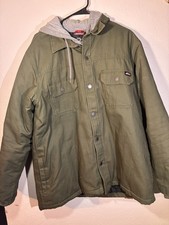 Genuine Dickies Mens 2XL Green Canvas Hooded Work Jacket Quilt Lined Full Zip picture