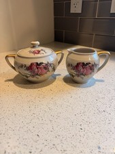 Antique CH Field Haviland Limoges GDA France Sugar Bowl Creamer Floral Gold picture