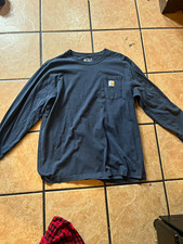 Carhartt Men's Loose Fit Long Sleeve Crewneck T-Shirt Blue Cotton Knit L picture