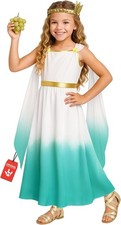 Girls Greek Goddess Costume Kids Ombre Blue Toga Dress Hallloween 4 - 12 Yrs picture