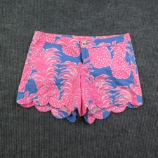 Lilly Pulitzer Shorts Womens 10 Pink Blue Scalloped Hem Poplin 35x4.5* picture