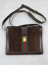 Vintage 70s Gucci Brown Suede Leather Web Stripe Crossbody Bag Gold Hardware picture