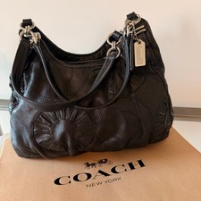 Vintage Coach Bag Madison Maggie Op Art 16504 Black Leather Embellish Hobo 2Way picture