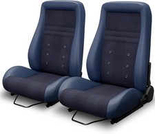 2Pcs Universal Classic PVC Reclinable OBS Style Seats Low Back Bucket Seats Blue picture