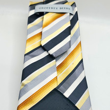 Geoffrey Beene Gray, Blue, Yellow, White Striped Men's Necktie Tie picture